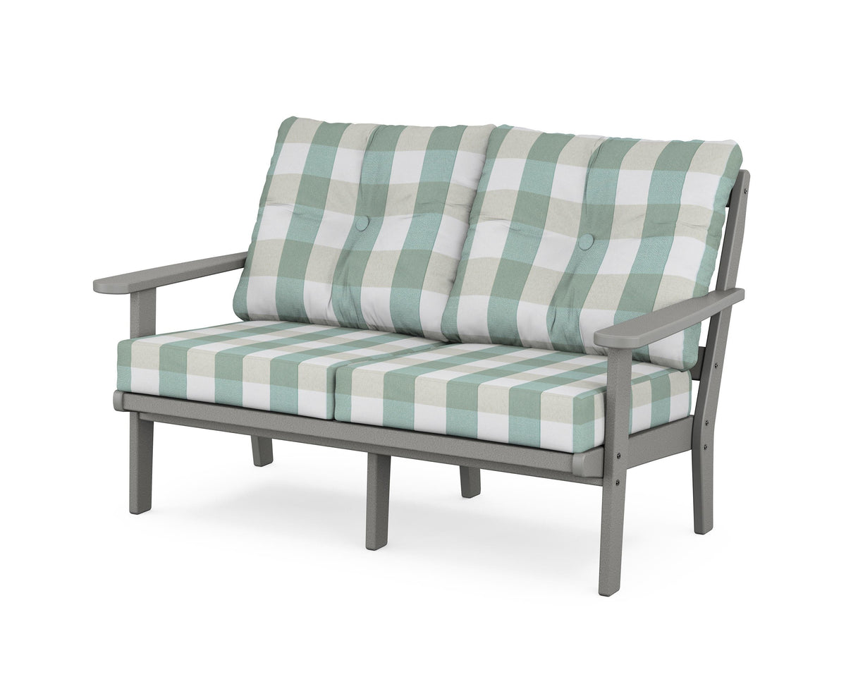 POLYWOOD Mission Deep Seating Loveseat in Slate Grey / Buffalo Plaid Glacier Spa