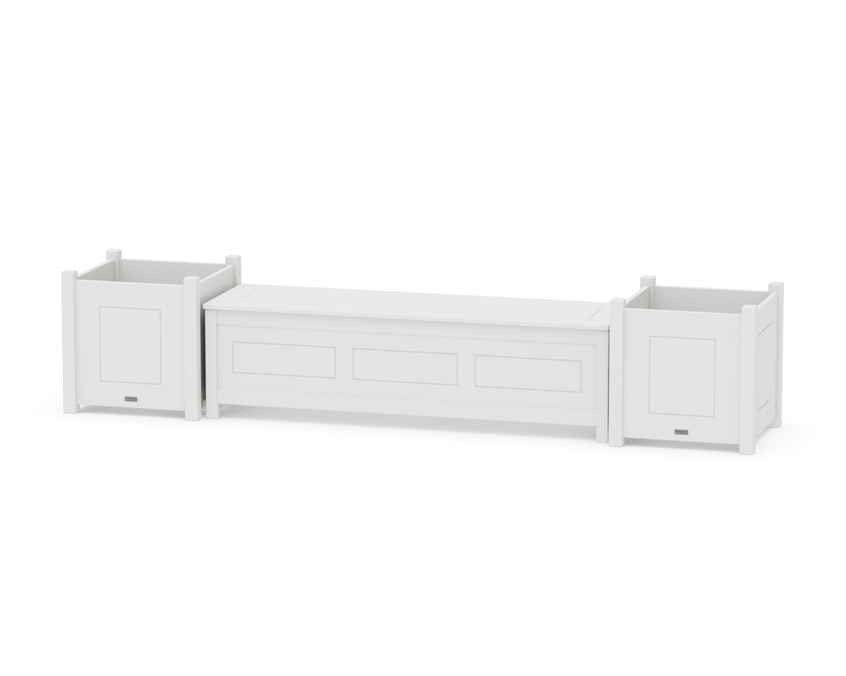POLYWOOD 60" Country Living Straight Planter Storage Bench Set - Large in White