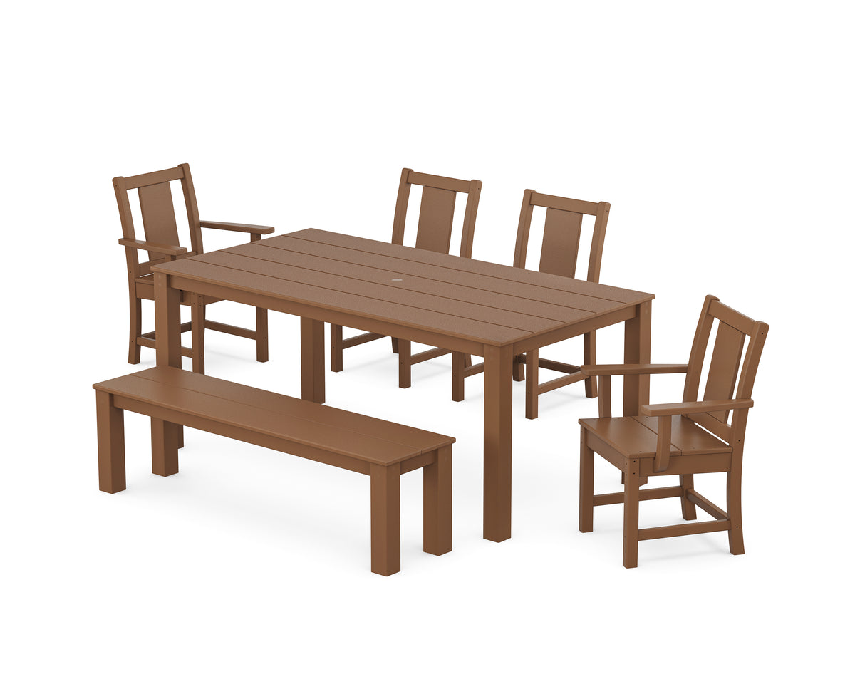 POLYWOOD Prairie 6-Piece Parsons Dining Set with Bench with Prairie Dining Side Chair in Teak