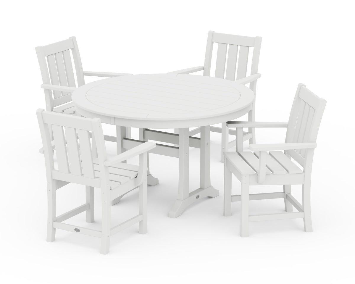 POLYWOOD Oxford 5-Piece Round Dining Set with Trestle Legs in White