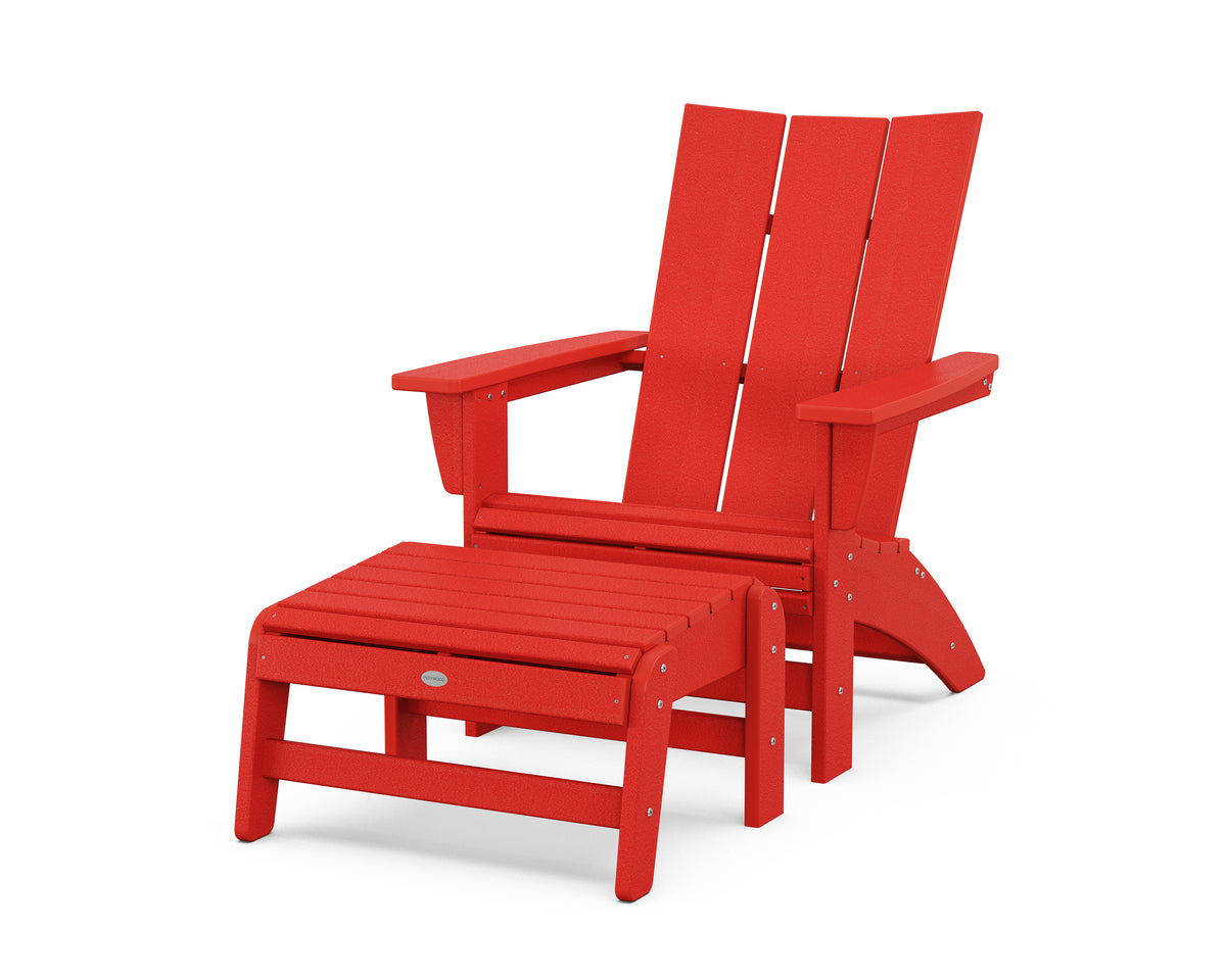POLYWOOD Modern Grand Adirondack Chair with Ottoman in Sunset Red