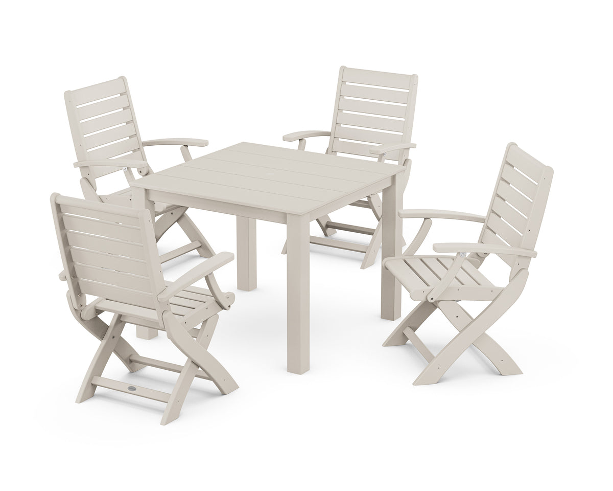 POLYWOOD Signature Folding Chair 5-Piece Parsons Dining Set in Sand