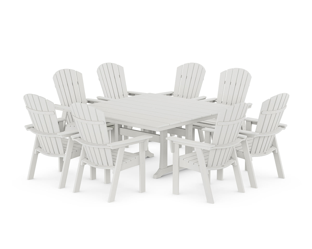 POLYWOOD Nautical Curveback Adirondack 9-Piece Square Dining Set with Trestle Legs in Vintage White