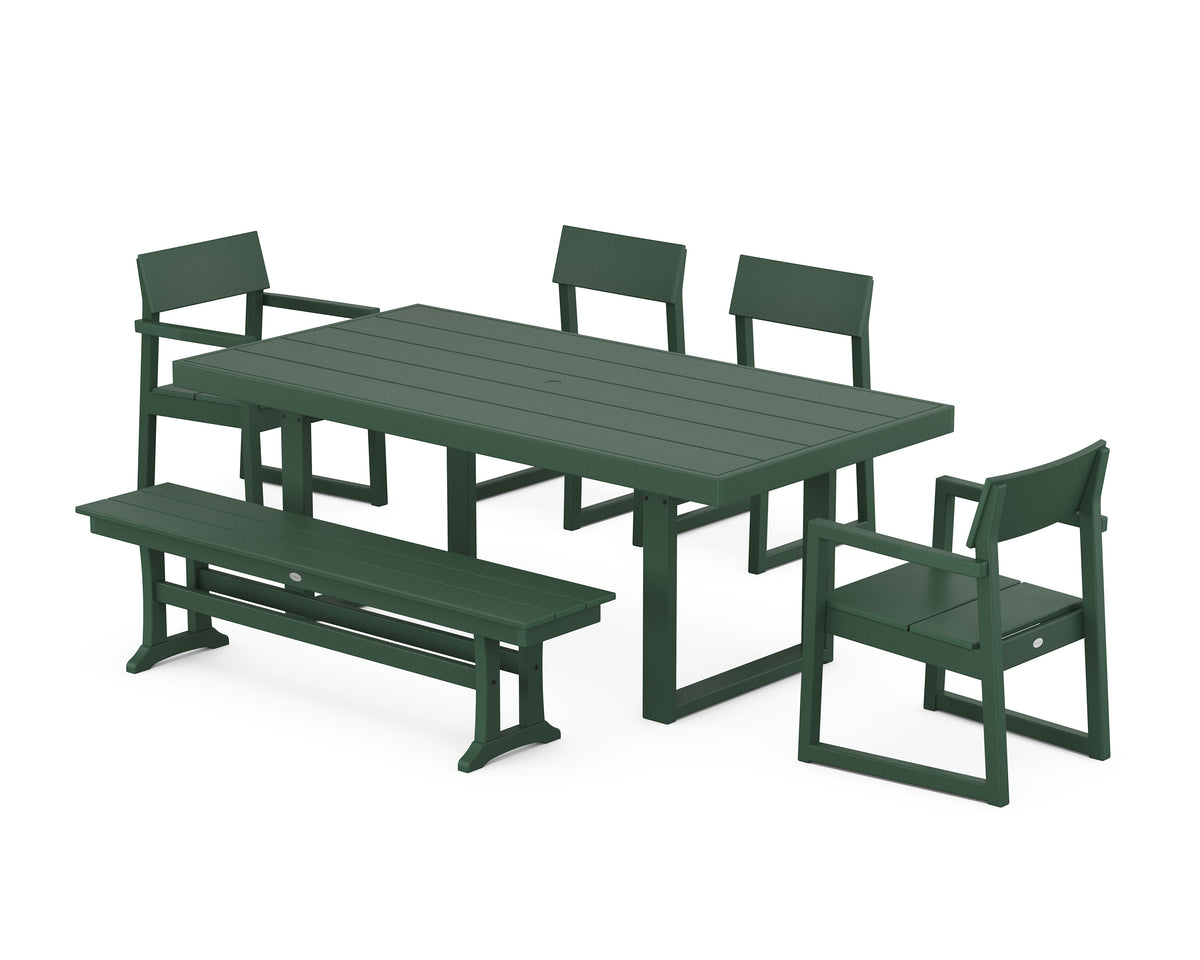 POLYWOOD EDGE 6-Piece Dining Set with Bench (EDGE 40" x 78" Table) in Green