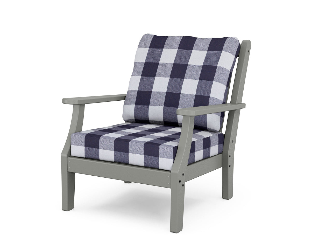 POLYWOOD Wovendale Deep Seating Chair in Slate Grey / Buffalo Plaid Navy