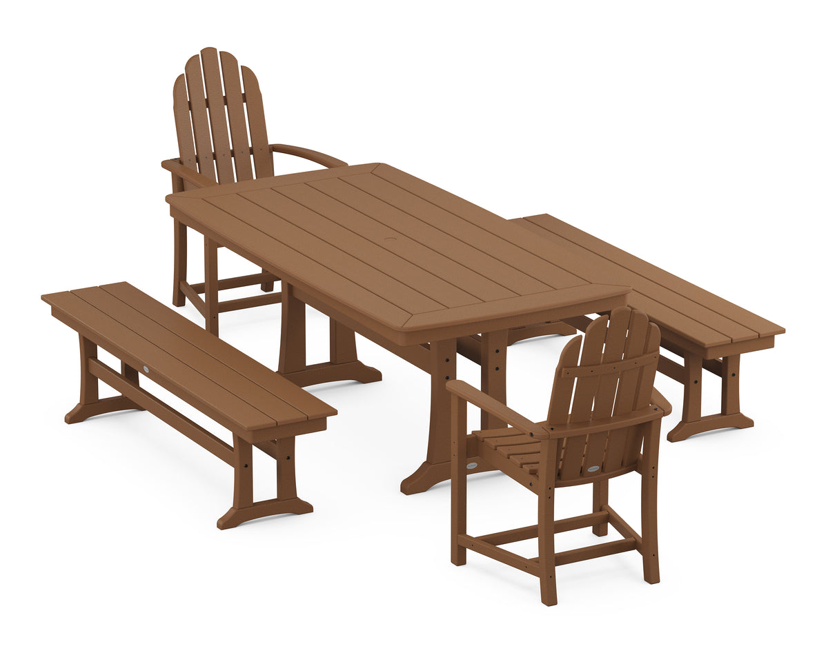 POLYWOOD Classic Adirondack 5-Piece Dining Set with Trestle Legs - 38" x 73" Table in Teak