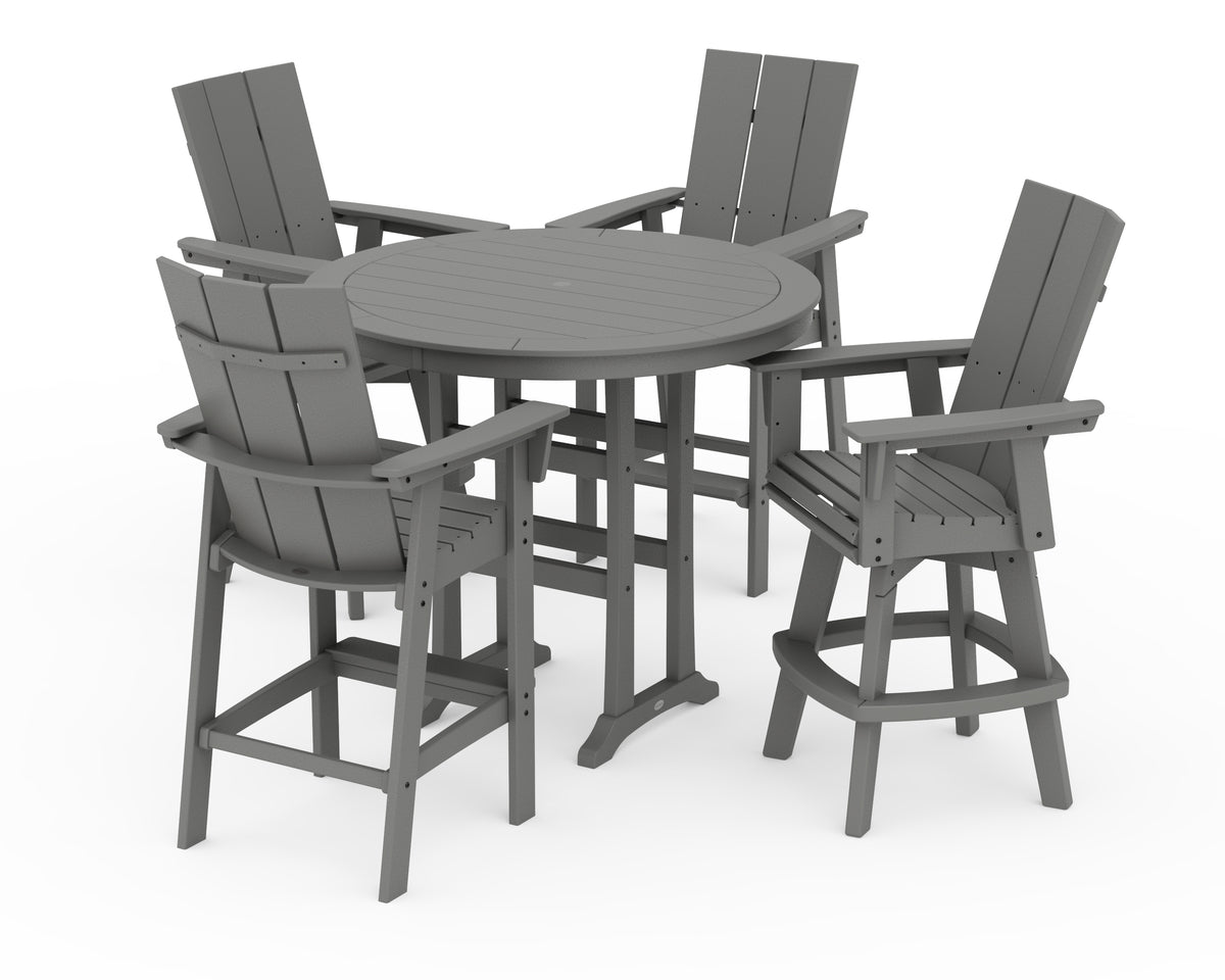 POLYWOOD Modern Adirondack 5-Piece Nautical Trestle Round Bar Set with Swivels in Slate Grey