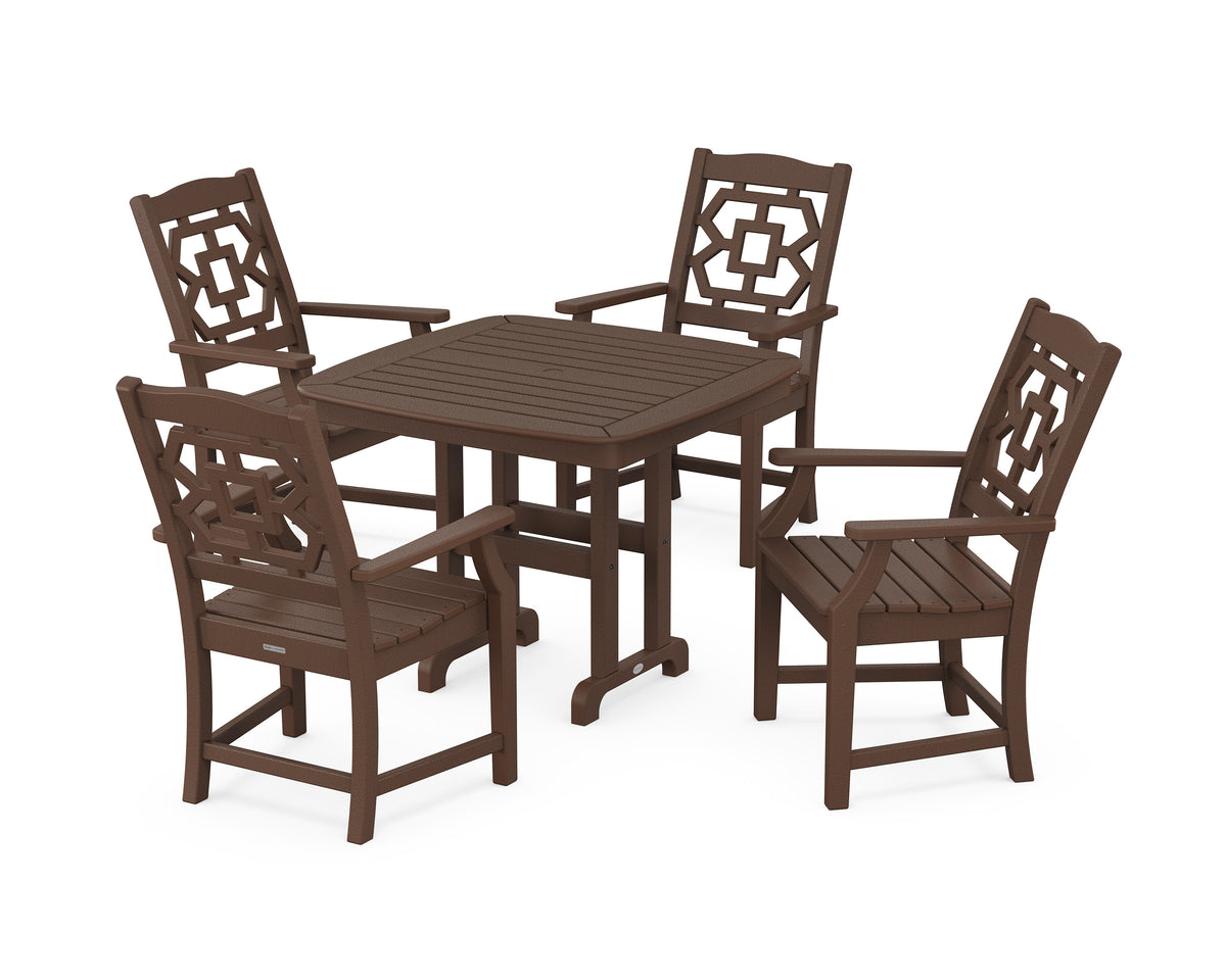 POLYWOOD Chinoiserie 5-Piece Dining Set in Mahogany