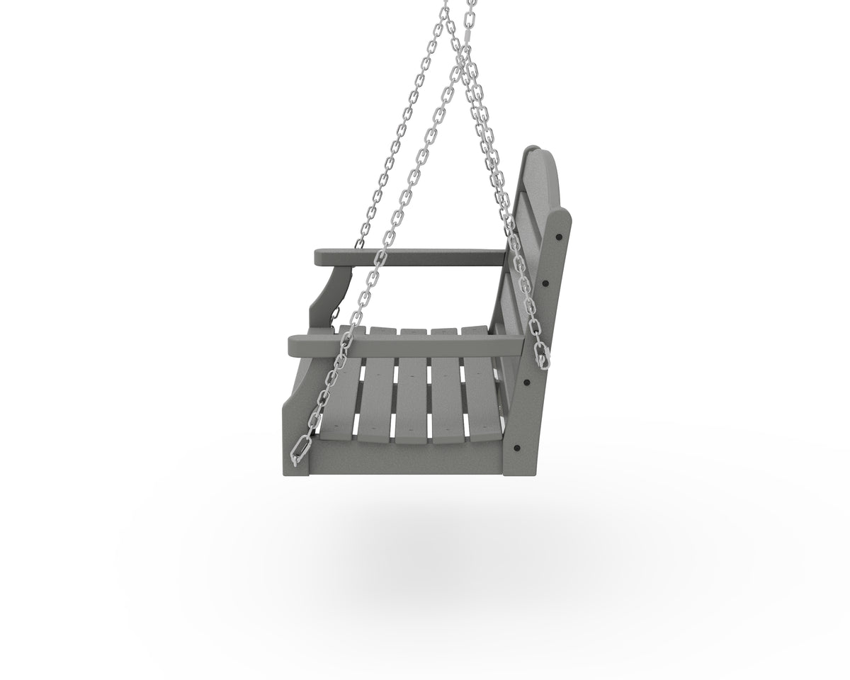 Angled view of the POLYWOOD Savannah 48" Swing in Slate Grey