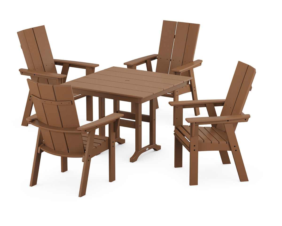 POLYWOOD Modern Curveback Adirondack 5-Piece Farmhouse Dining Set in Teak