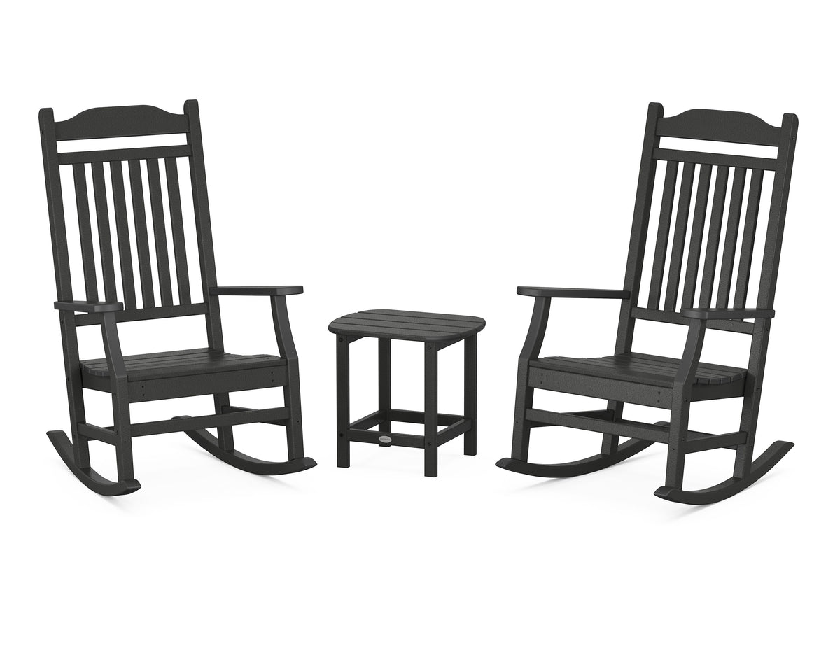 POLYWOOD Cottage Rocking Chair 3-Piece Set in Black