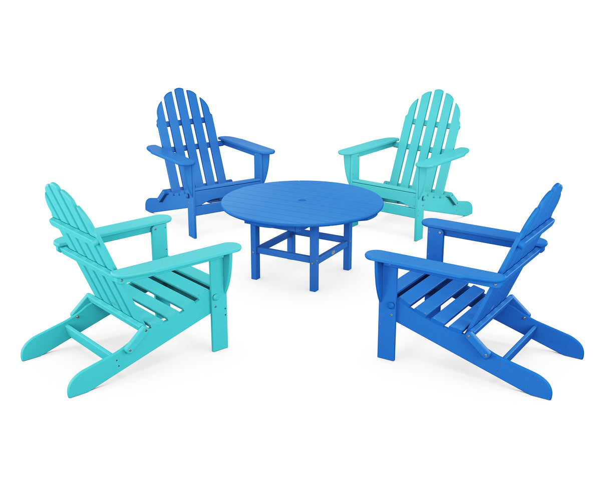 POLYWOOD Classic Folding Adirondack 5-Piece Conversation Group in Pacific Blue / Aruba