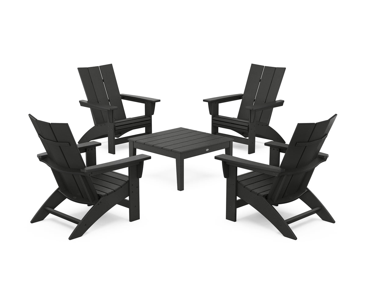 POLYWOOD 5-Piece Modern Grand Adirondack Chair Conversation Group in Black