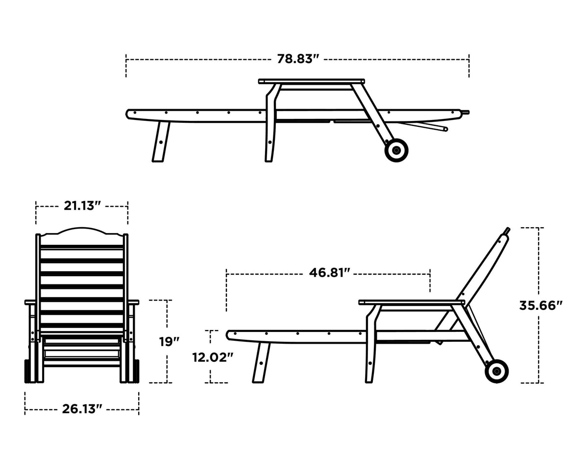 POLYWOOD Savannah Chaise with Arms and Wheels dimensions