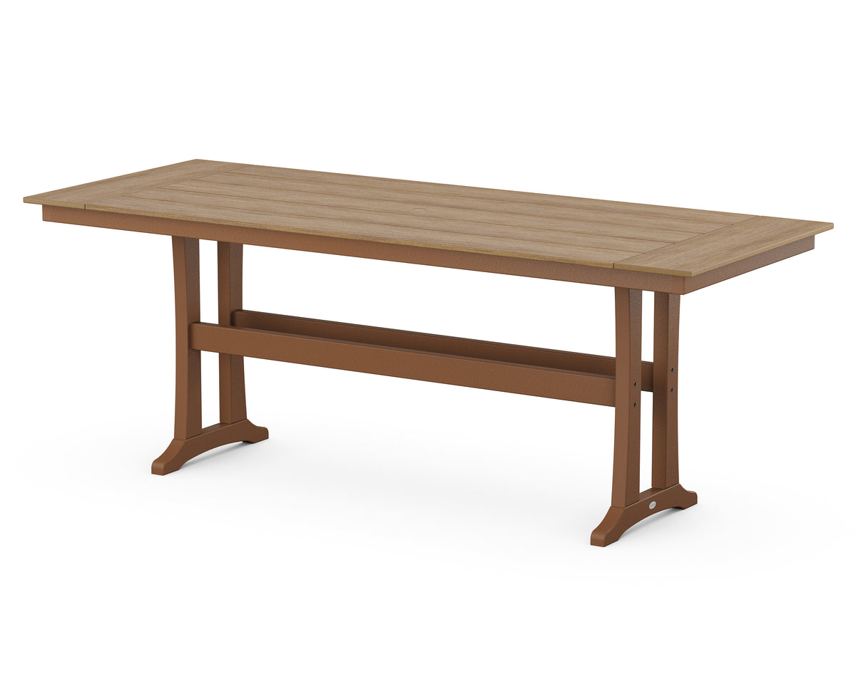 POLYWOOD Farmhouse Trestle 38" x 96" Counter Table in Teak / Natural