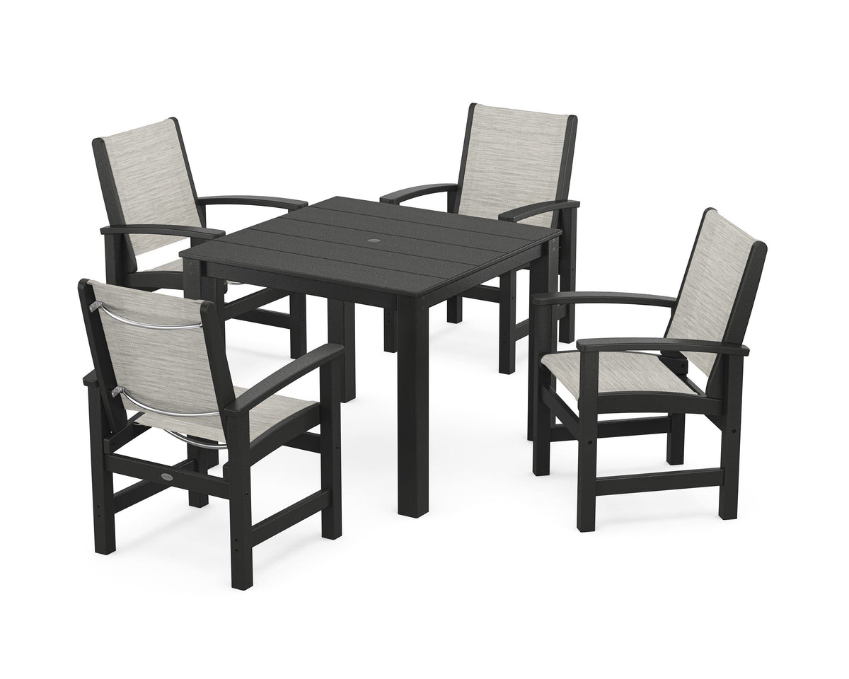 POLYWOOD Coastal 5-Piece Parsons Dining Set in Black / Birch