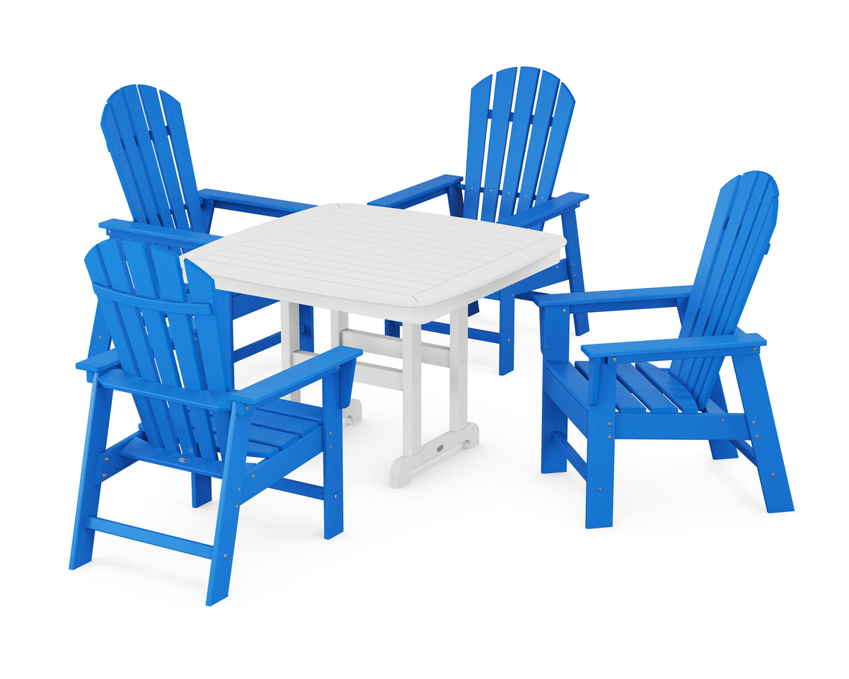 POLYWOOD South Beach 5-Piece Dining Set with Trestle Legs - 44" Table in Pacific Blue / White