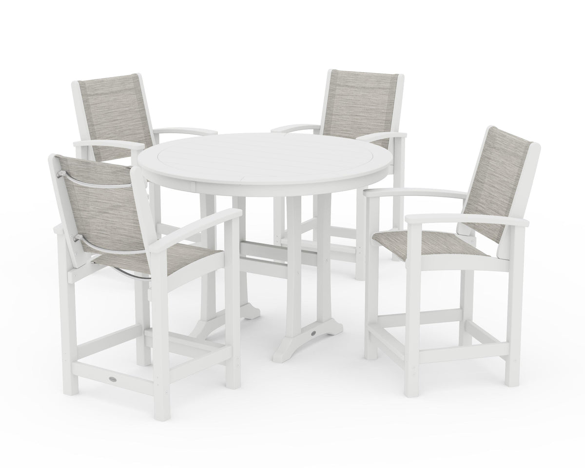 POLYWOOD Coastal 5-Piece Counter Set in White / Birch