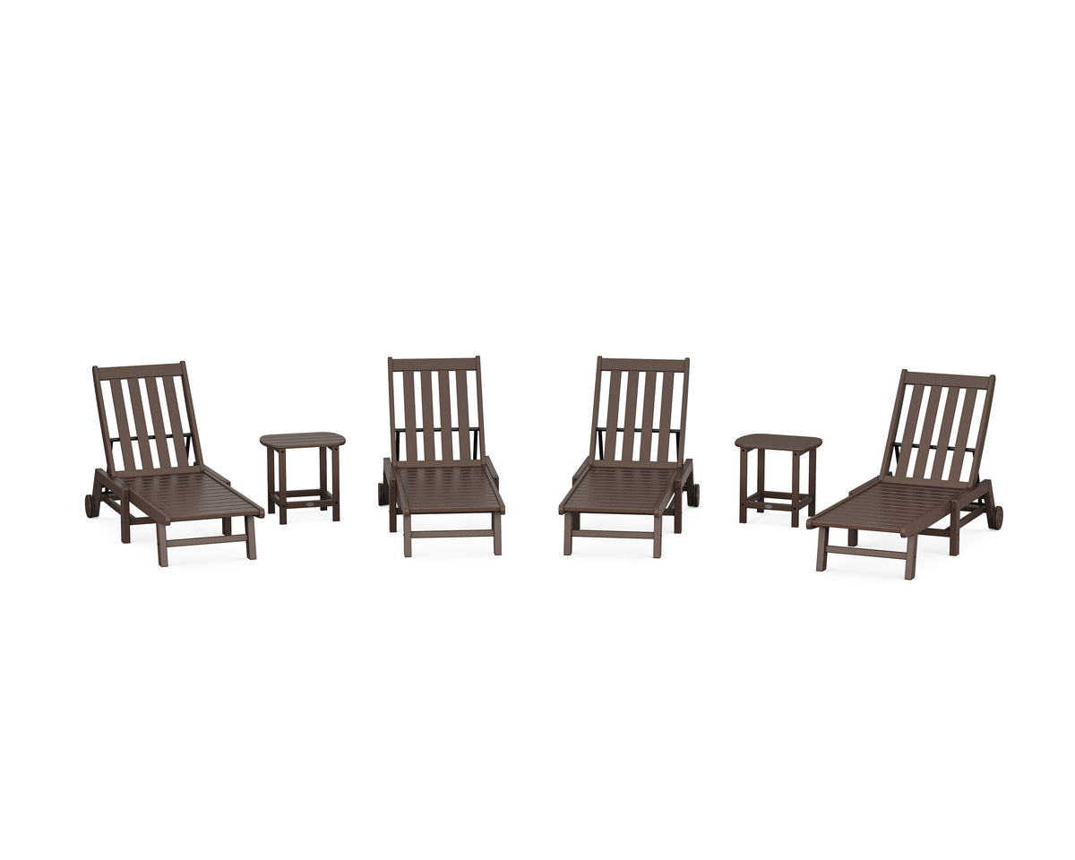 POLYWOOD Vineyard 6-Piece Chaise with Wheels Set in Mahogany