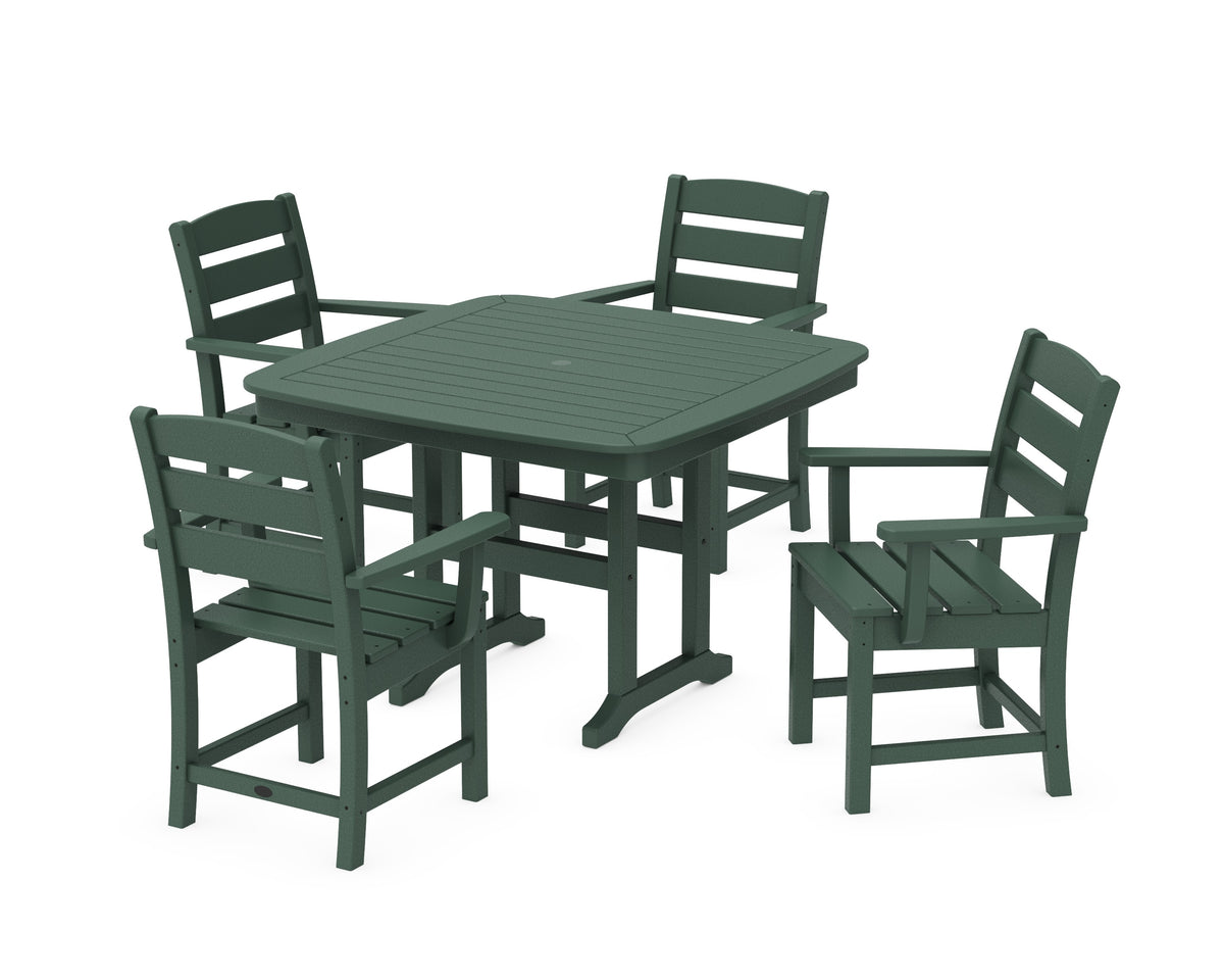 POLYWOOD Lakeside 5-Piece Dining Set with Trestle Legs - 44" Table in Green