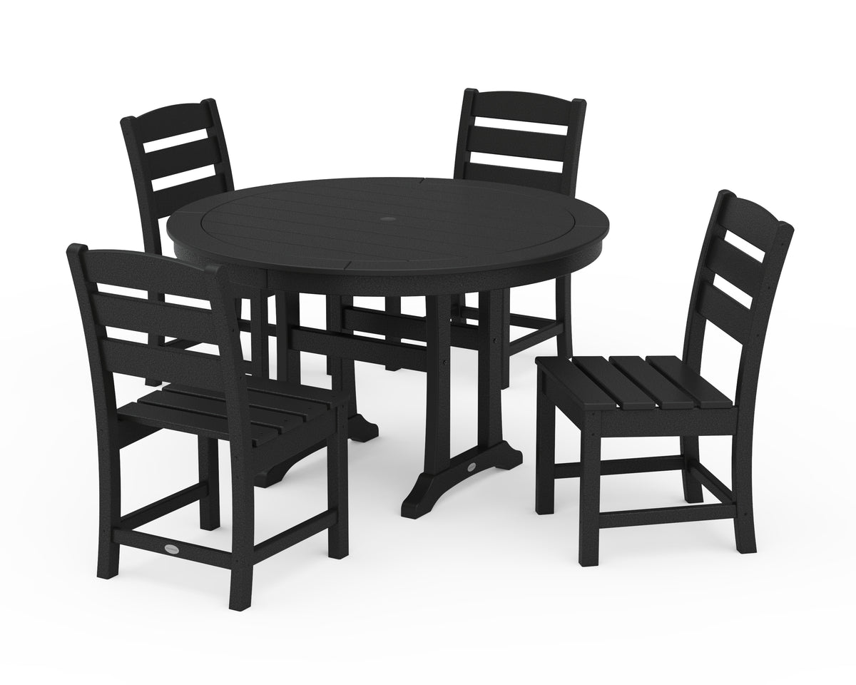 POLYWOOD Lakeside Side Chair 5-Piece Round Dining Set with Trestle Legs in Black