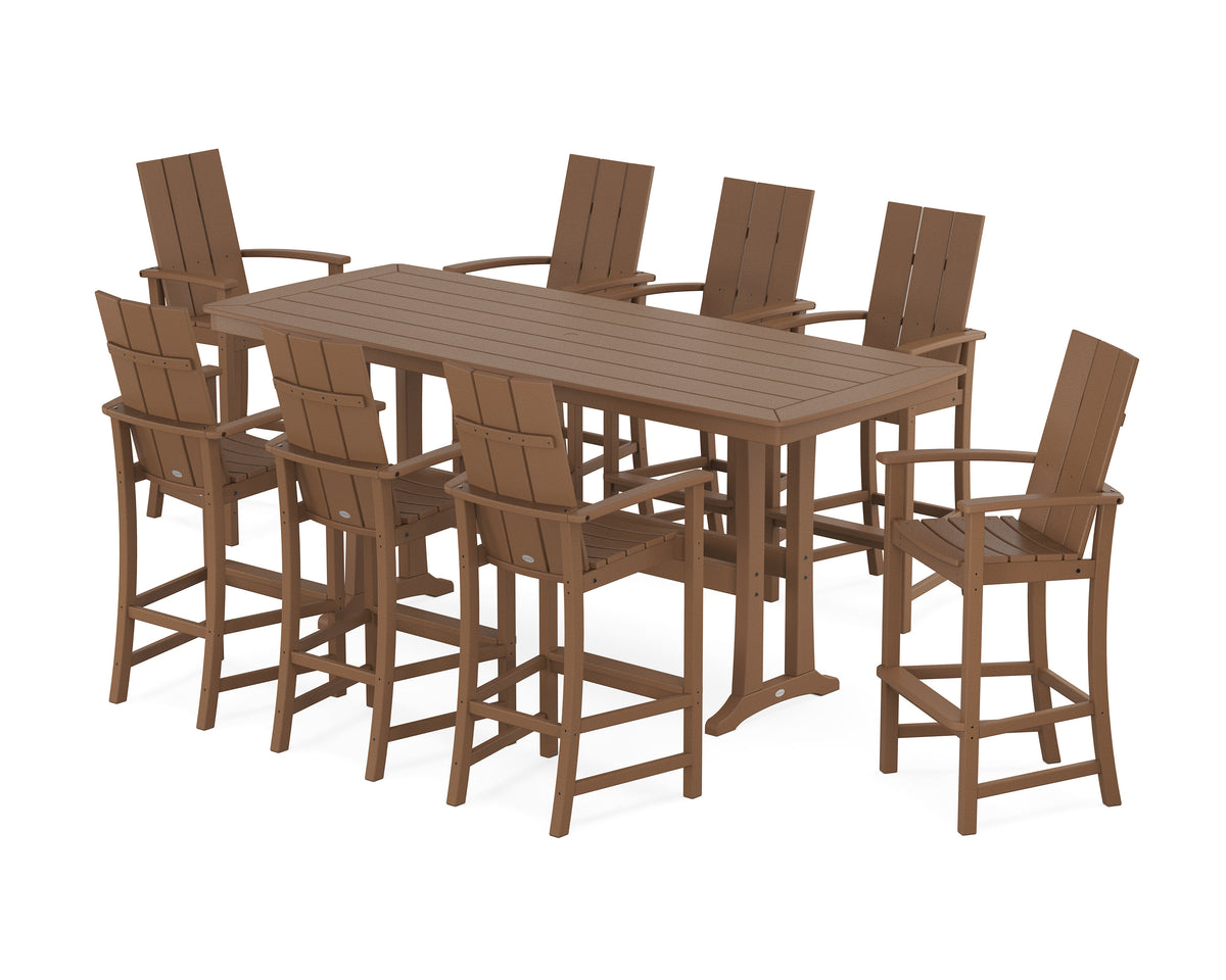 POLYWOOD Modern Adirondack 9-Piece Bar Set with Trestle Legs in Teak