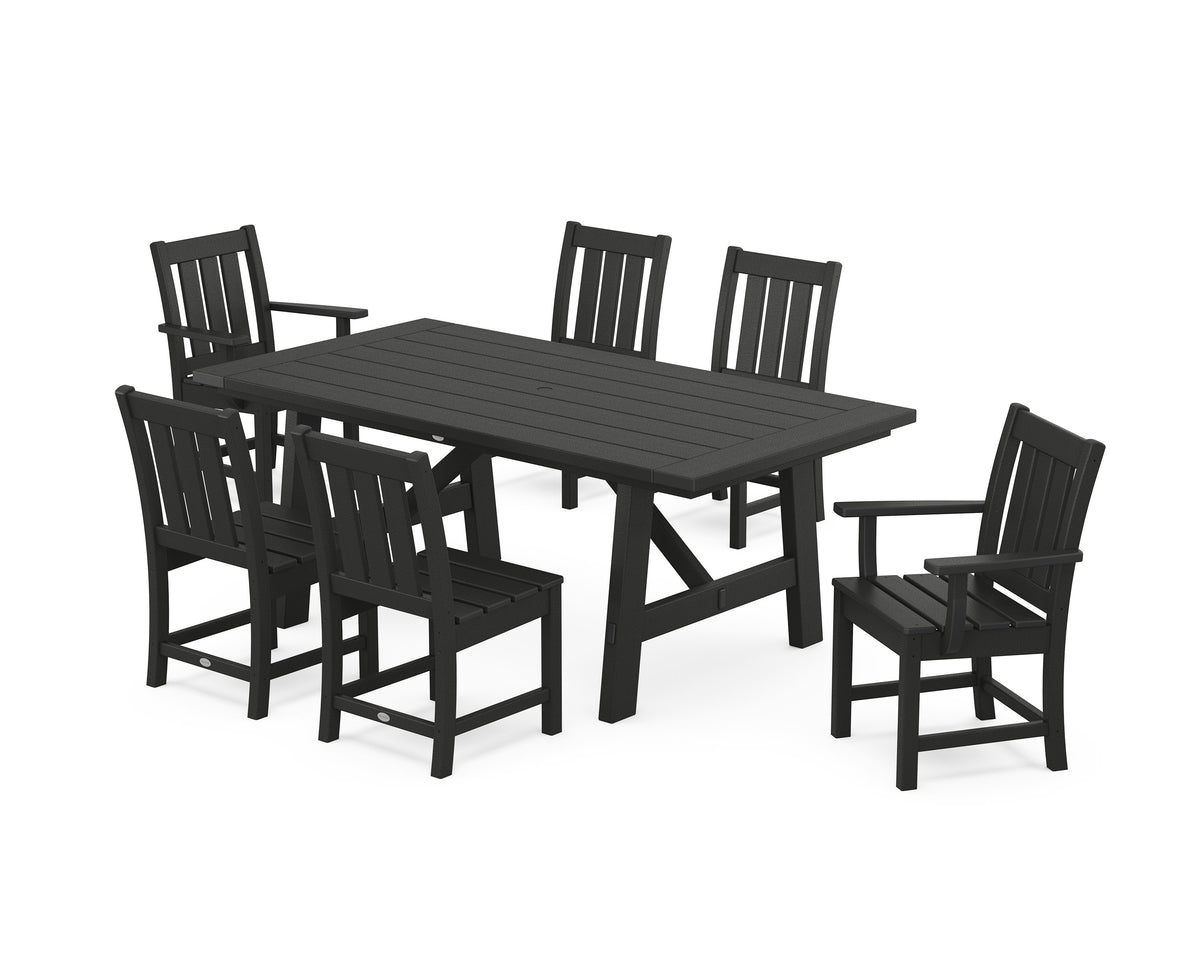 POLYWOOD Oxford 7-Piece Rustic Farmhouse Dining Set in Black