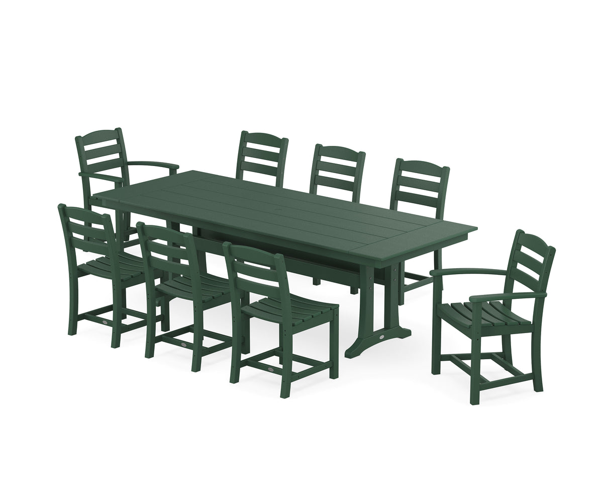 POLYWOOD La Casa Café 9-Piece Farmhouse Dining Set with Trestle Legs in Green