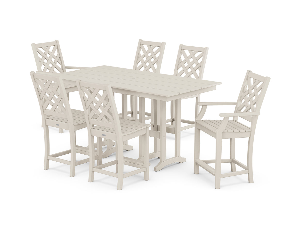 POLYWOOD Country Living Wovendale 7-Piece Farmhouse Counter Set in Sand