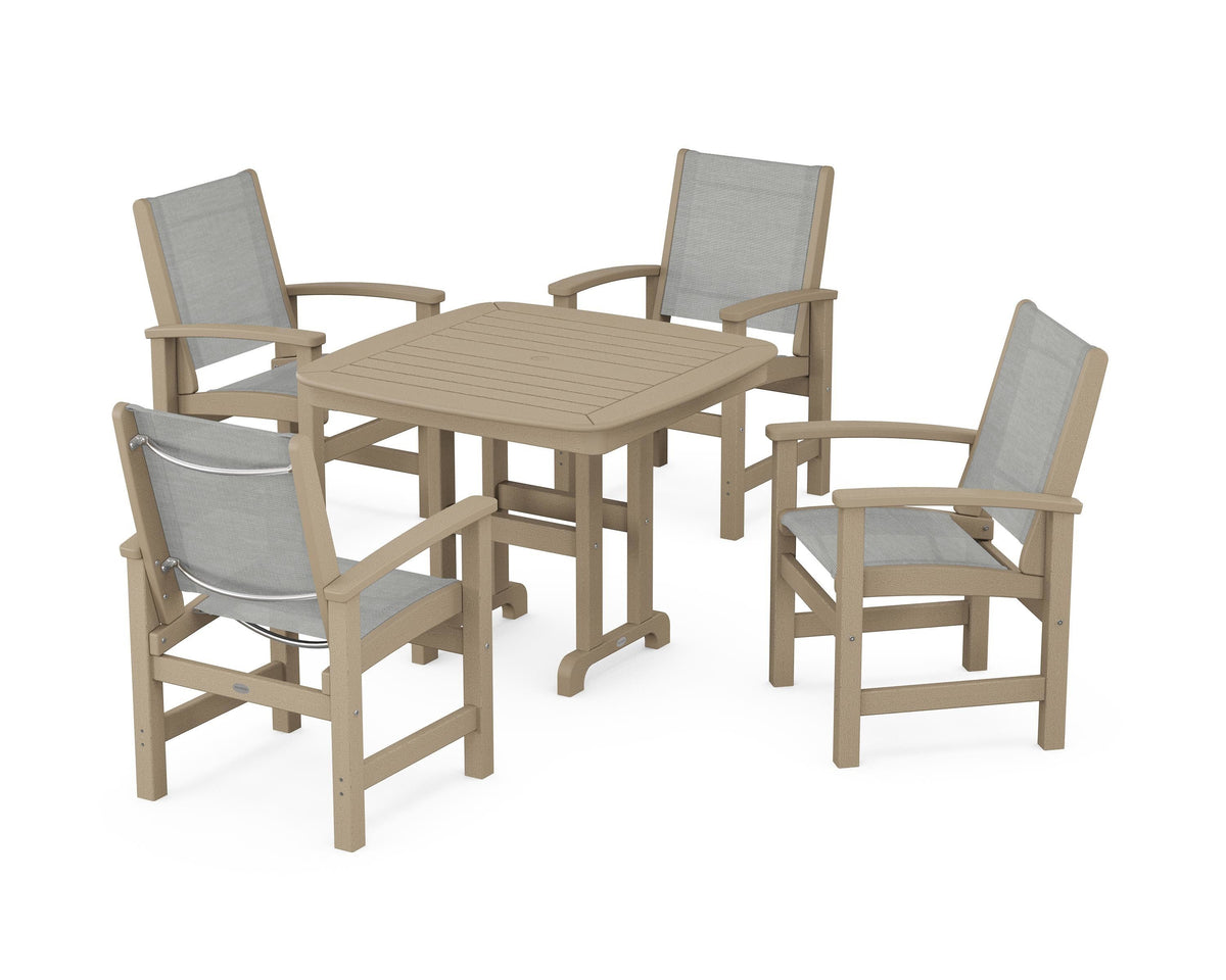 POLYWOOD Coastal 5-Piece Dining Set with Nautical 37" Dining Table in Vintage Sahara / Metallic