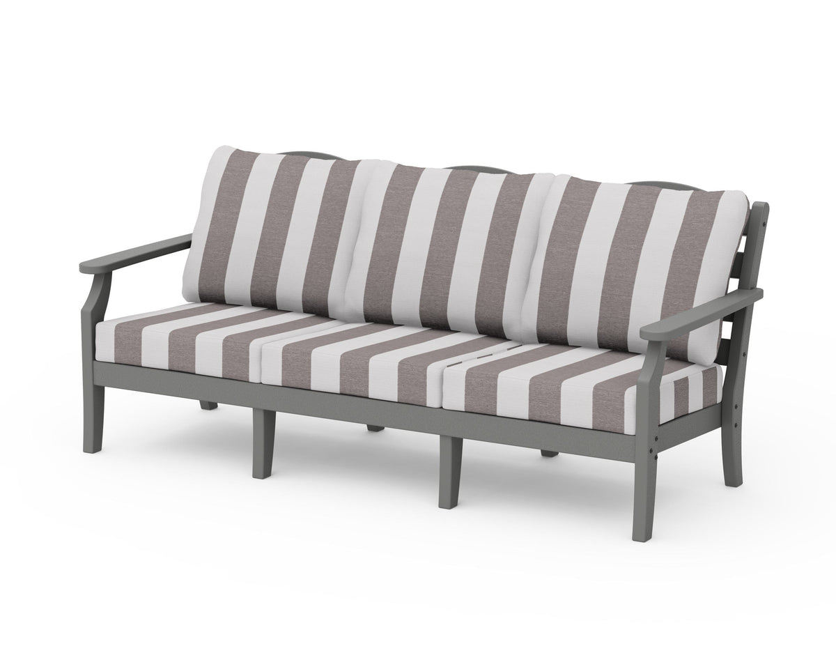 POLYWOOD Savannah Deep Seating Sofa in Slate Grey / Cabana Stripe Grey Mist