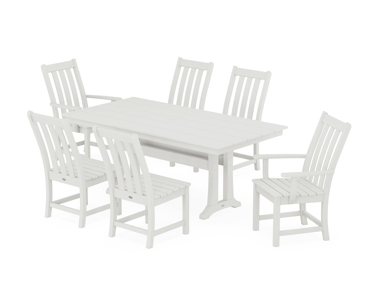 POLYWOOD Vineyard 7-Piece Farmhouse Dining Set with Trestle Legs in Vintage White