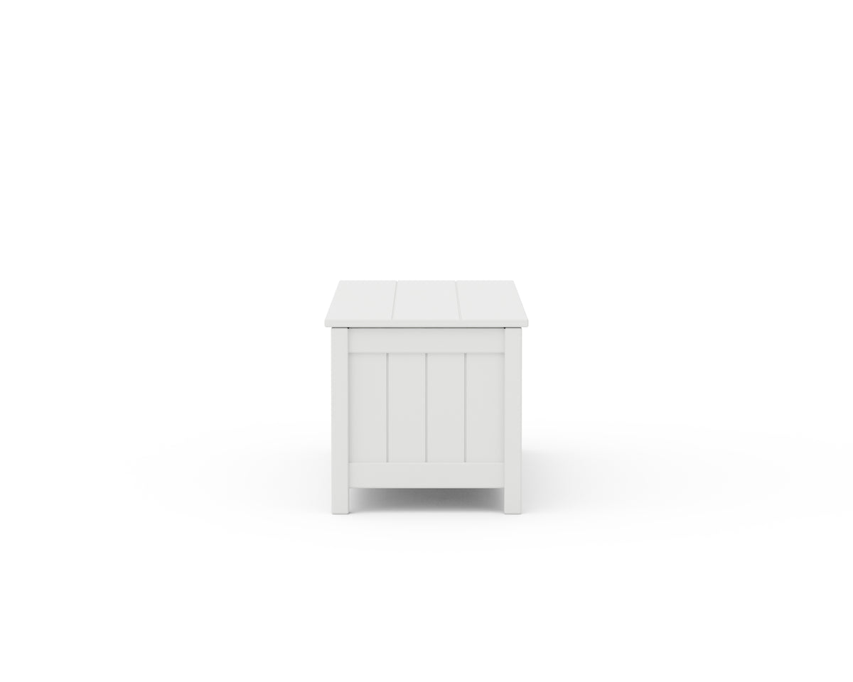 Side view of the POLYWOOD Vineyard 48" Storage Bench in White