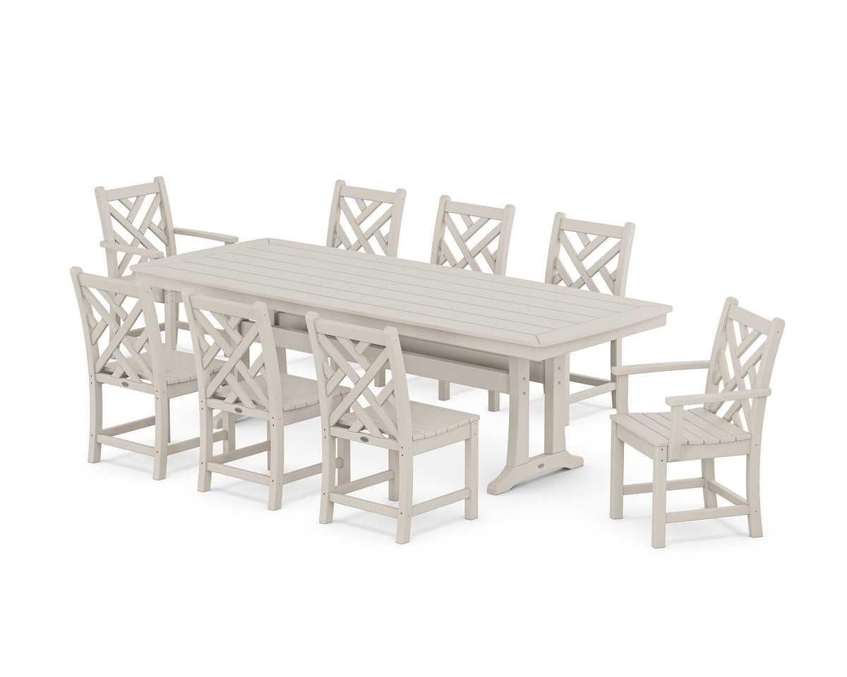POLYWOOD Chippendale 9-Piece Dining Set with Trestle Legs in Sand