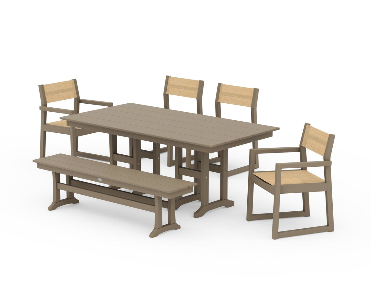 POLYWOOD EDGE Sling 6-Piece Farmhouse Dining Set in Vintage Sahara / Dupioni Apricot