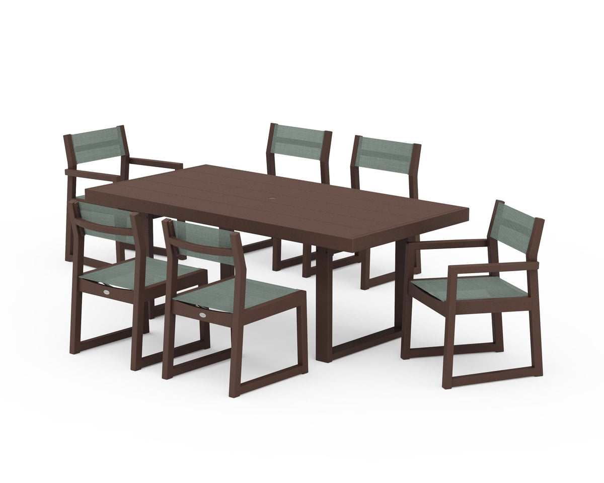 POLYWOOD EDGE Sling 7-Piece Dining Set in Mahogany / Dupioni Sea Mist