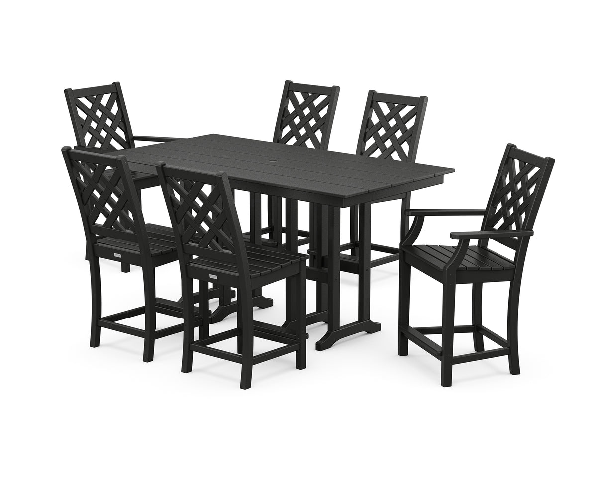 POLYWOOD Country Living Wovendale 7-Piece Farmhouse Counter Set in Black