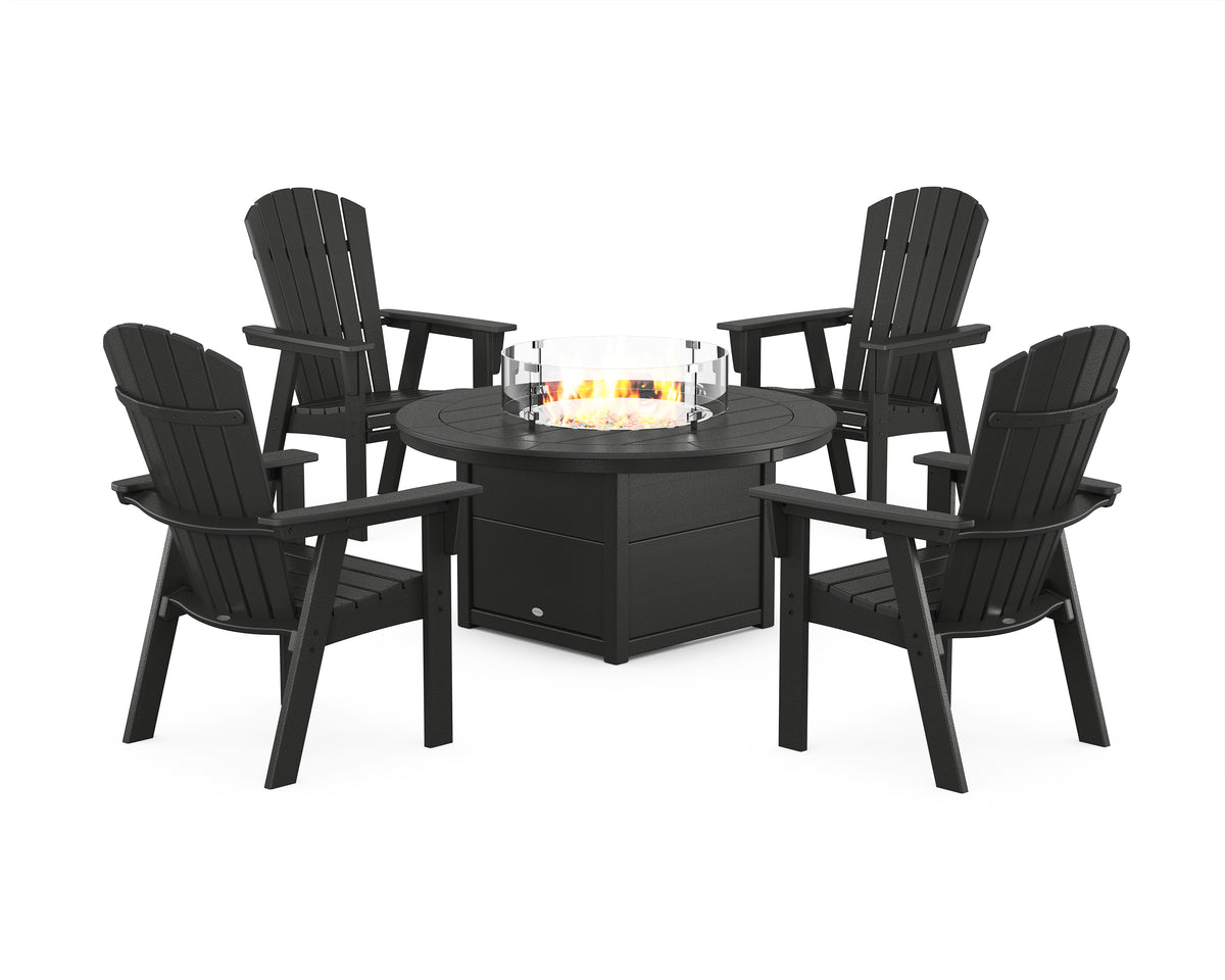 POLYWOOD Nautical 4-Piece Curveback Upright Adirondack Conversation Set with Fire Pit Table in Black