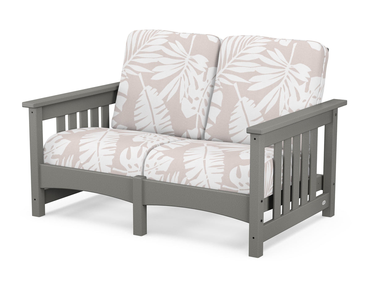 POLYWOOD Club Mission Loveseat in Slate Grey / Leaf Dune Burlap