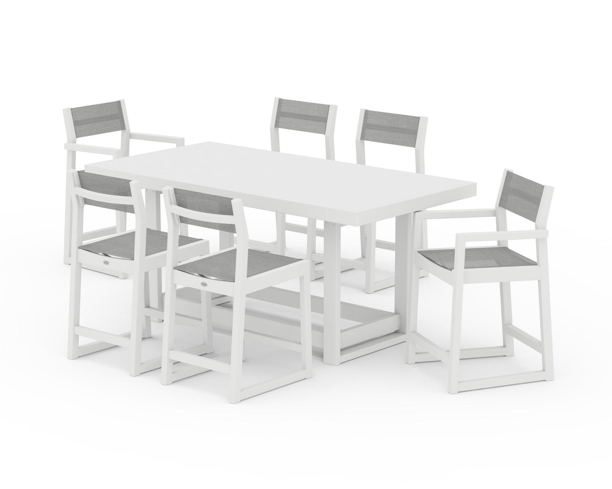POLYWOOD EDGE Sling 7-Piece Counter Table Set in White / Metallic