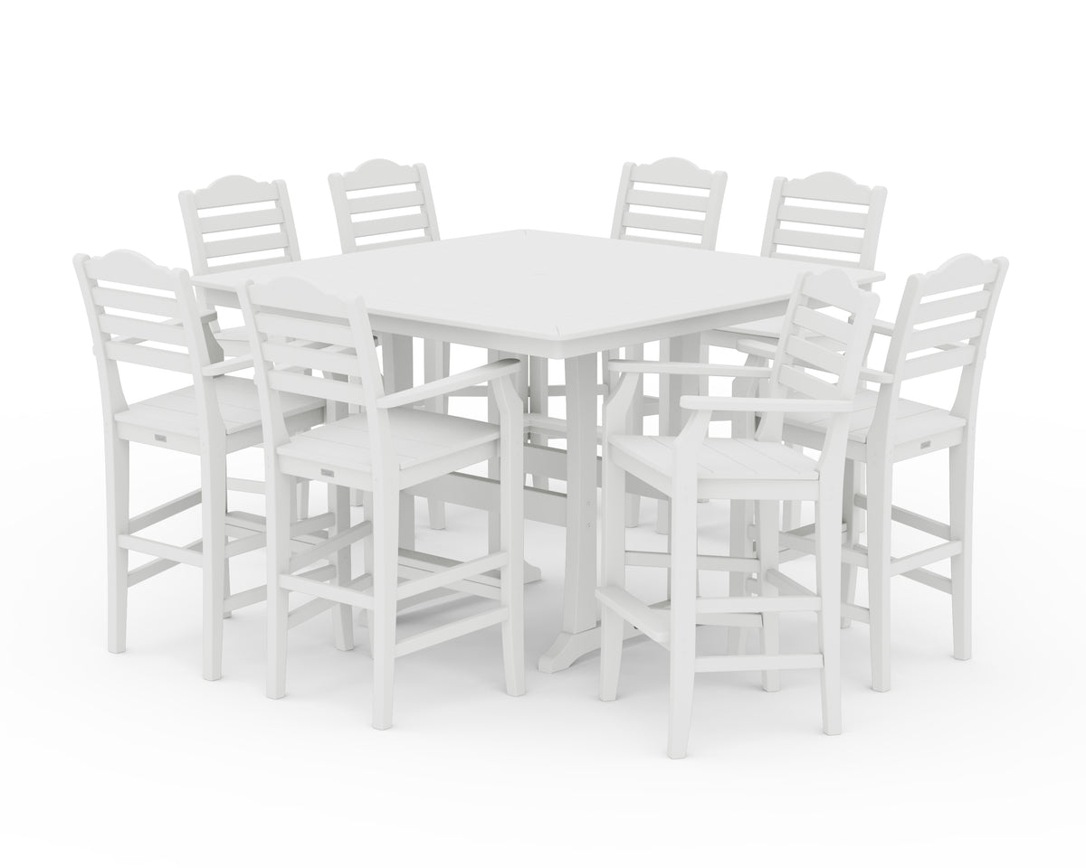 POLYWOOD Savannah 9-Piece Square Bar Set with Trestle Legs in White