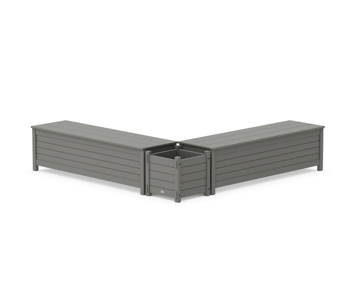POLYWOOD 60" Nautical L-Shaped Planter Storage Bench Set in Slate Grey