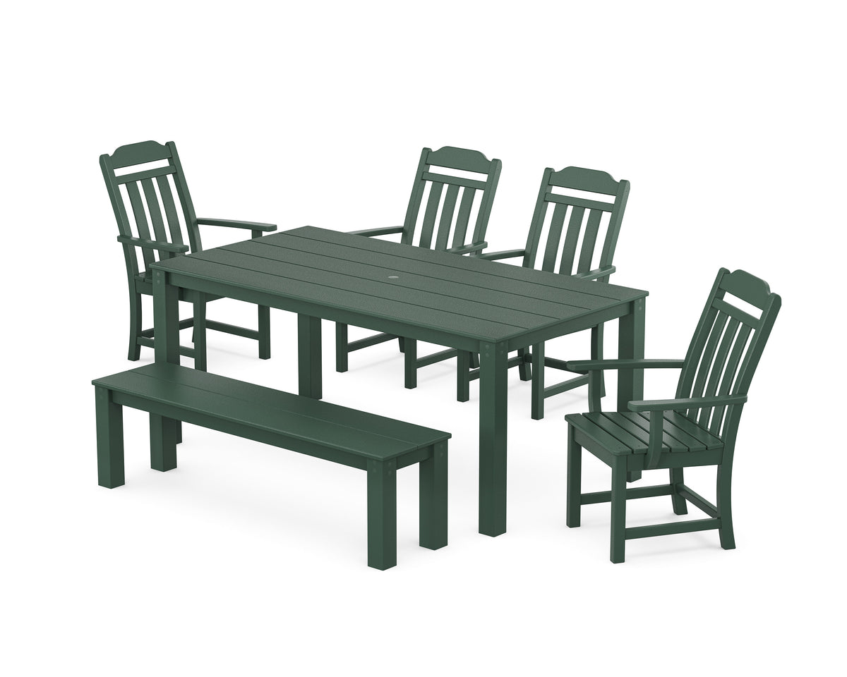 POLYWOOD Cottage 6-Piece Parsons Dining Set with Bench in Green