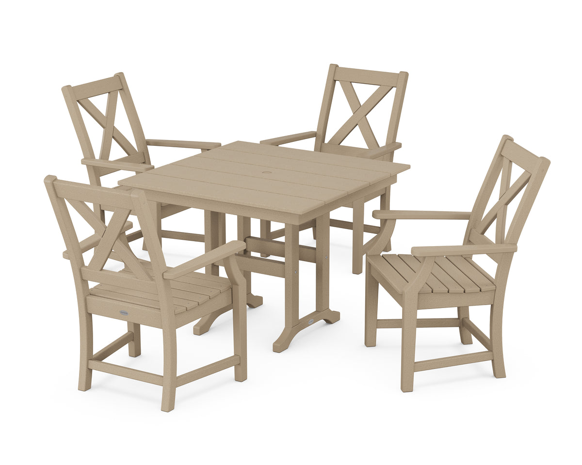 POLYWOOD Braxton 5-Piece Farmhouse Dining Set in Vintage Sahara