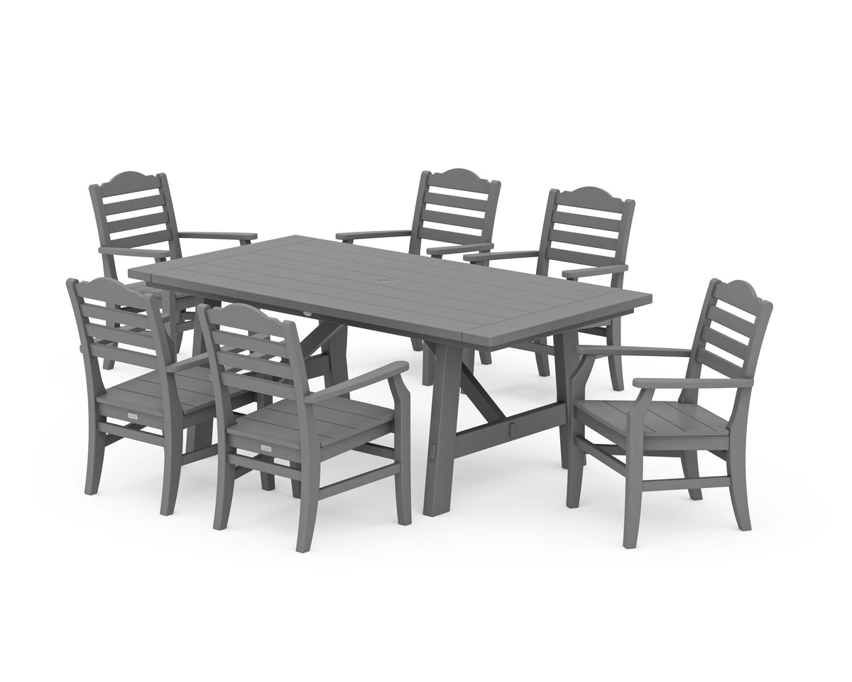 POLYWOOD Savannah Arm Chair 7-Piece Rustic Farmhouse Dining Set in Slate Grey