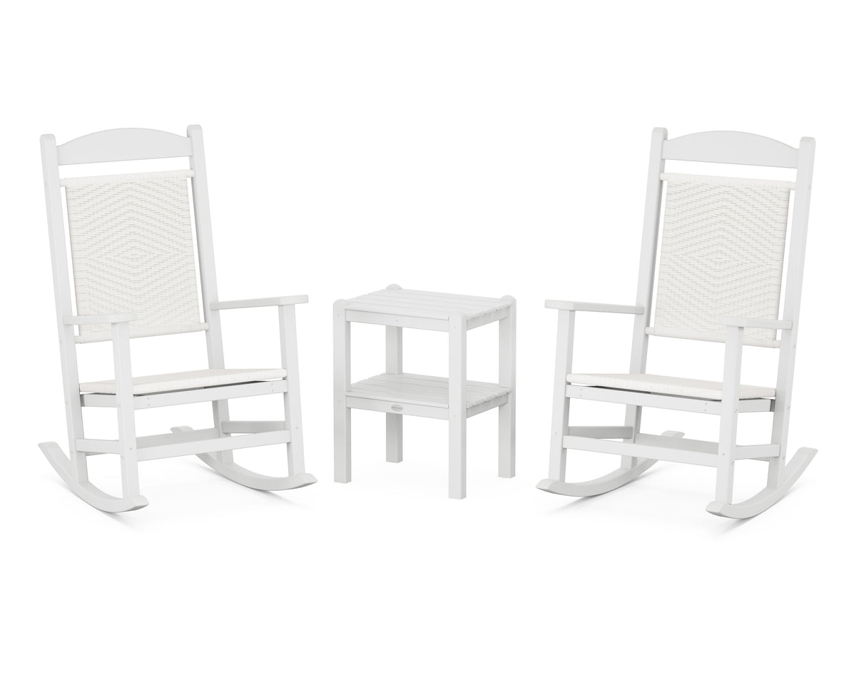 POLYWOOD Presidential Woven Rocker 3-Piece Set in White / White Loom