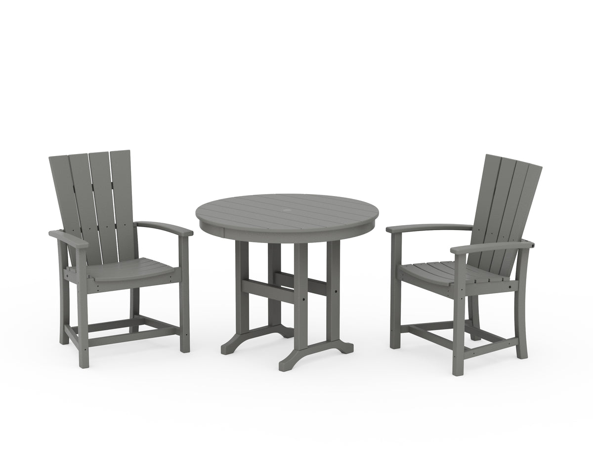 POLYWOOD Quattro 3-Piece Round Farmhouse Dining Set in Slate Grey