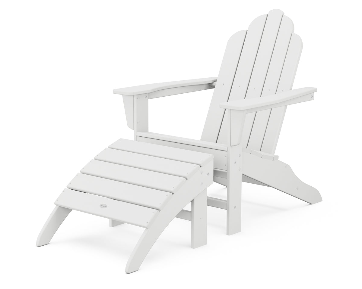 POLYWOOD Long Island Adirondack 2-Piece Set with South Beach Adirondack Ottoman in White