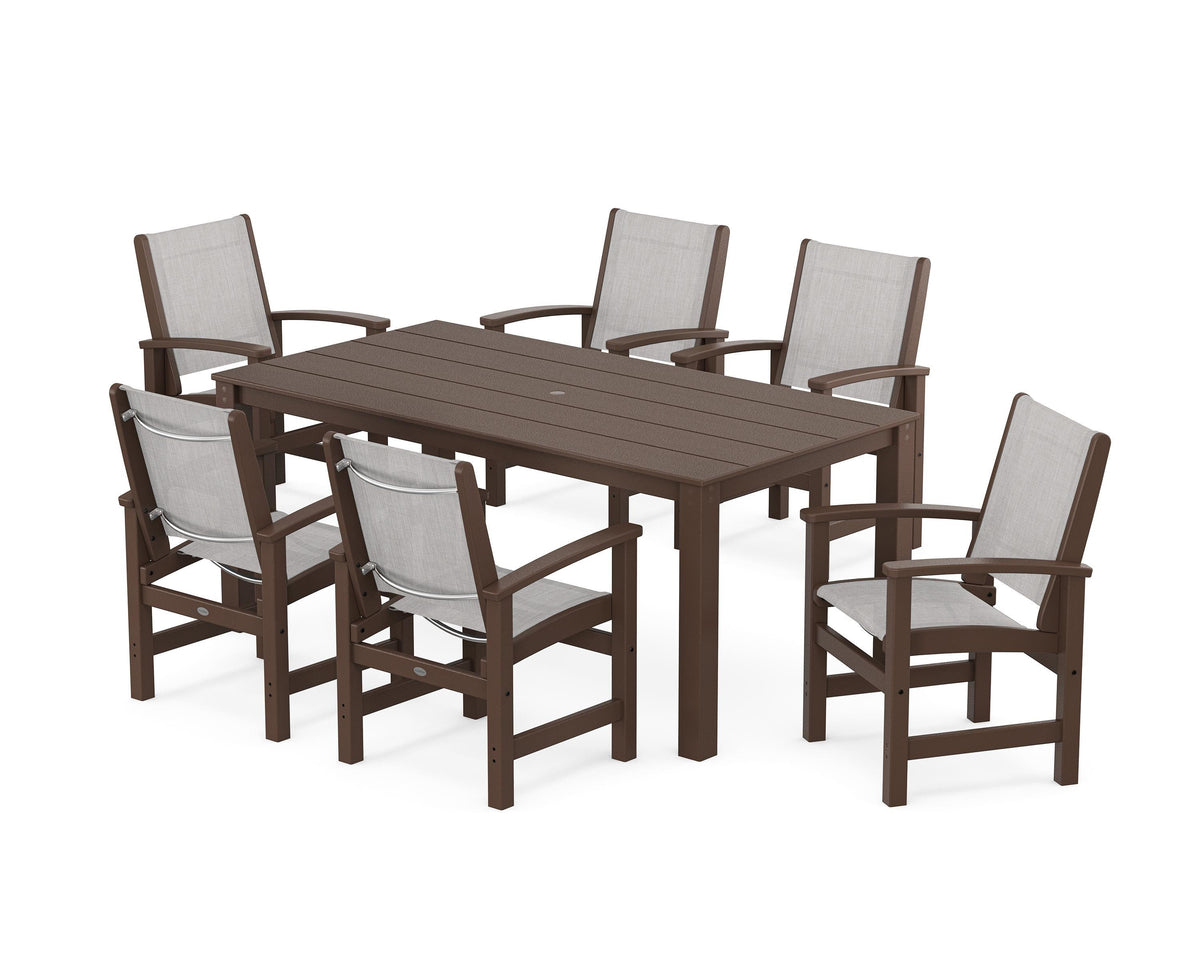 POLYWOOD Coastal 7-Piece Parsons Dining Set in Mahogany / Parchment