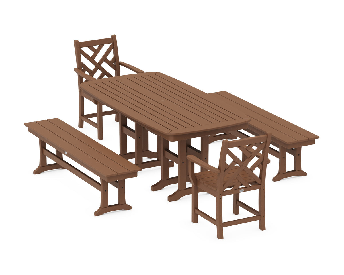 POLYWOOD Chippendale 5-Piece Dining Set with Benches - 37" x 72" Table in Teak